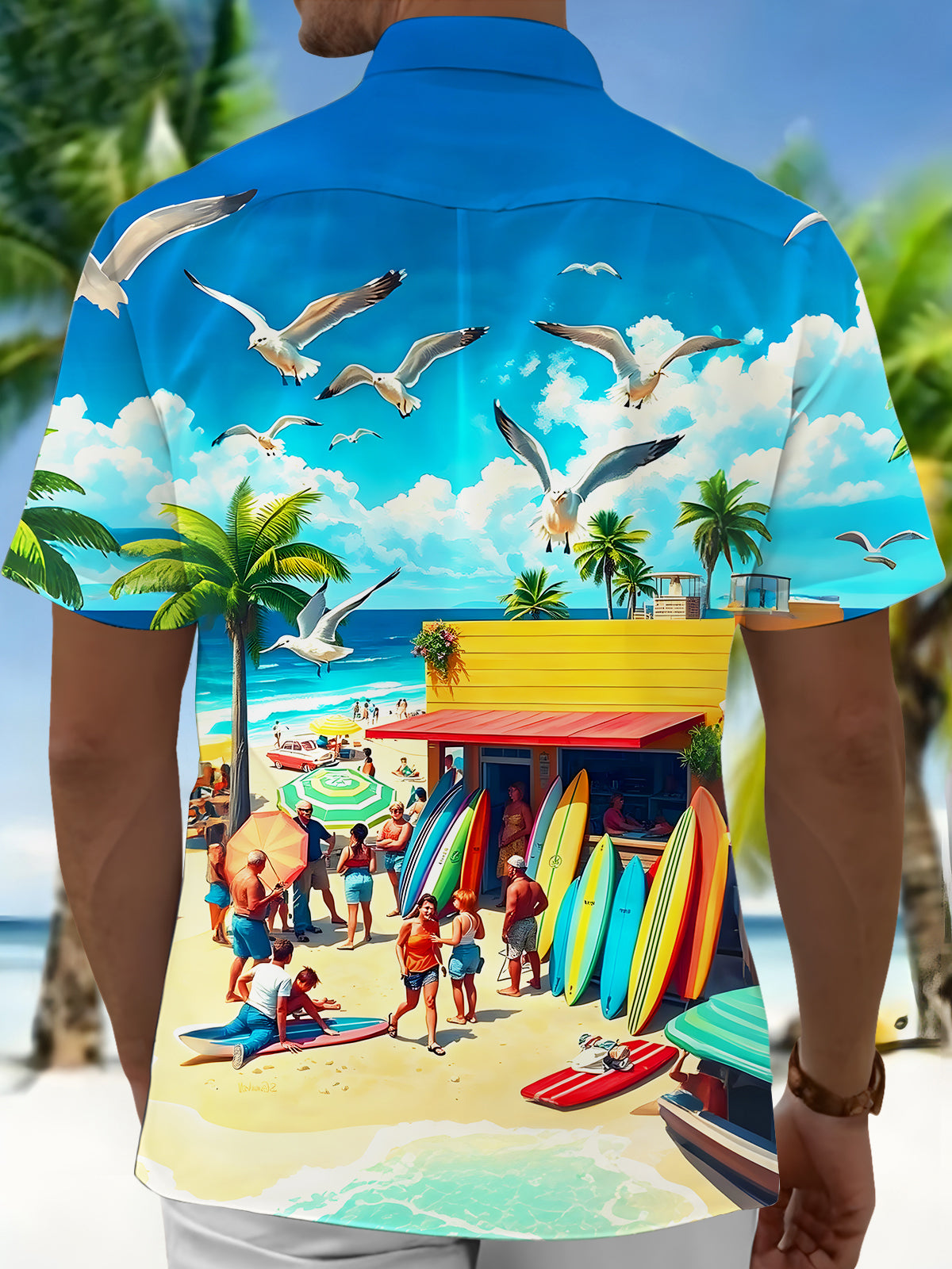 men's aloha shirt back view