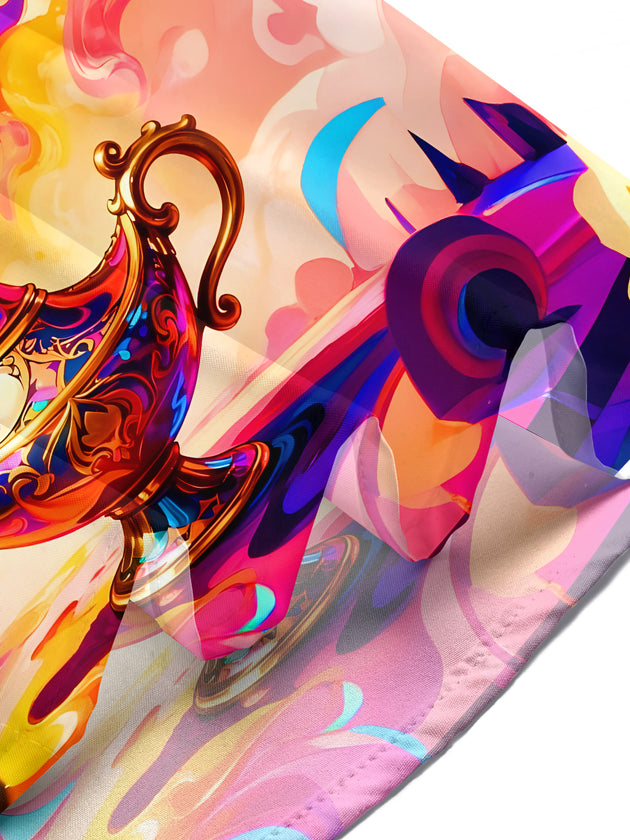 Men's colorful tie dye genie lamp and castle pocket short sleeve shirt lifestyle shot