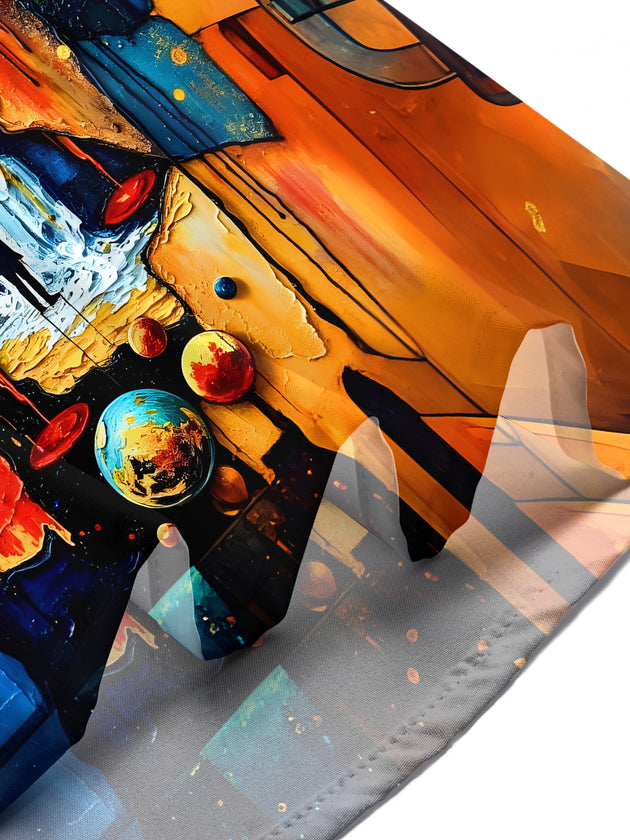 Men's abstract art print short sleeve shirt lifestyle scene