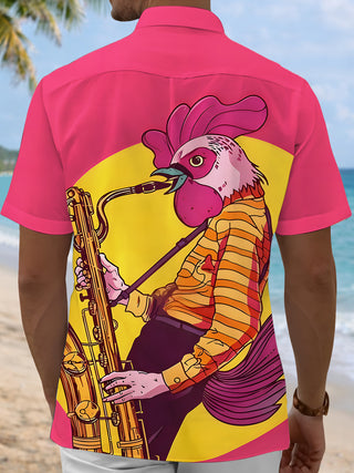 Men's short sleeve music print shirt back view