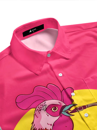 Men's fun rooster saxophone music print short sleeve shirt side view