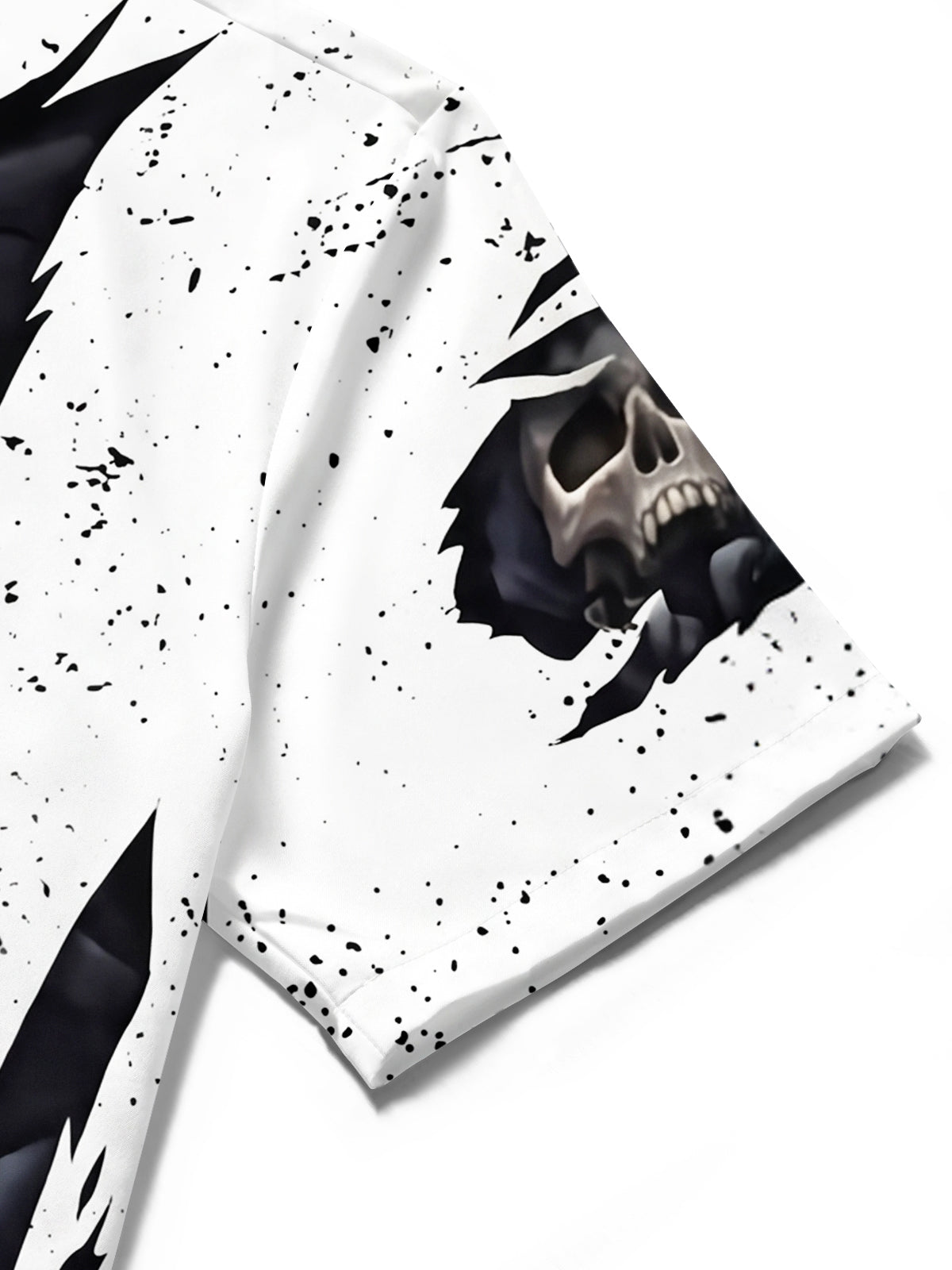 men's skull print shirt close-up short sleeve