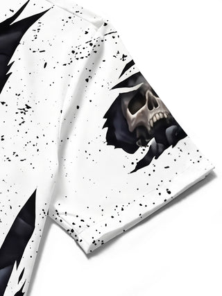 men's skull print shirt close-up short sleeve