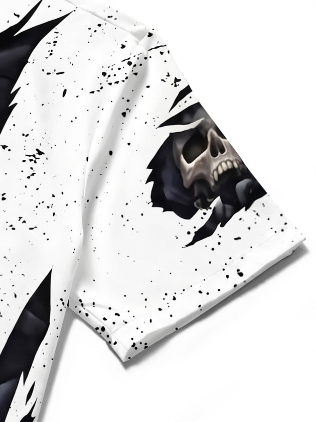 men's skull print shirt close-up short sleeve
