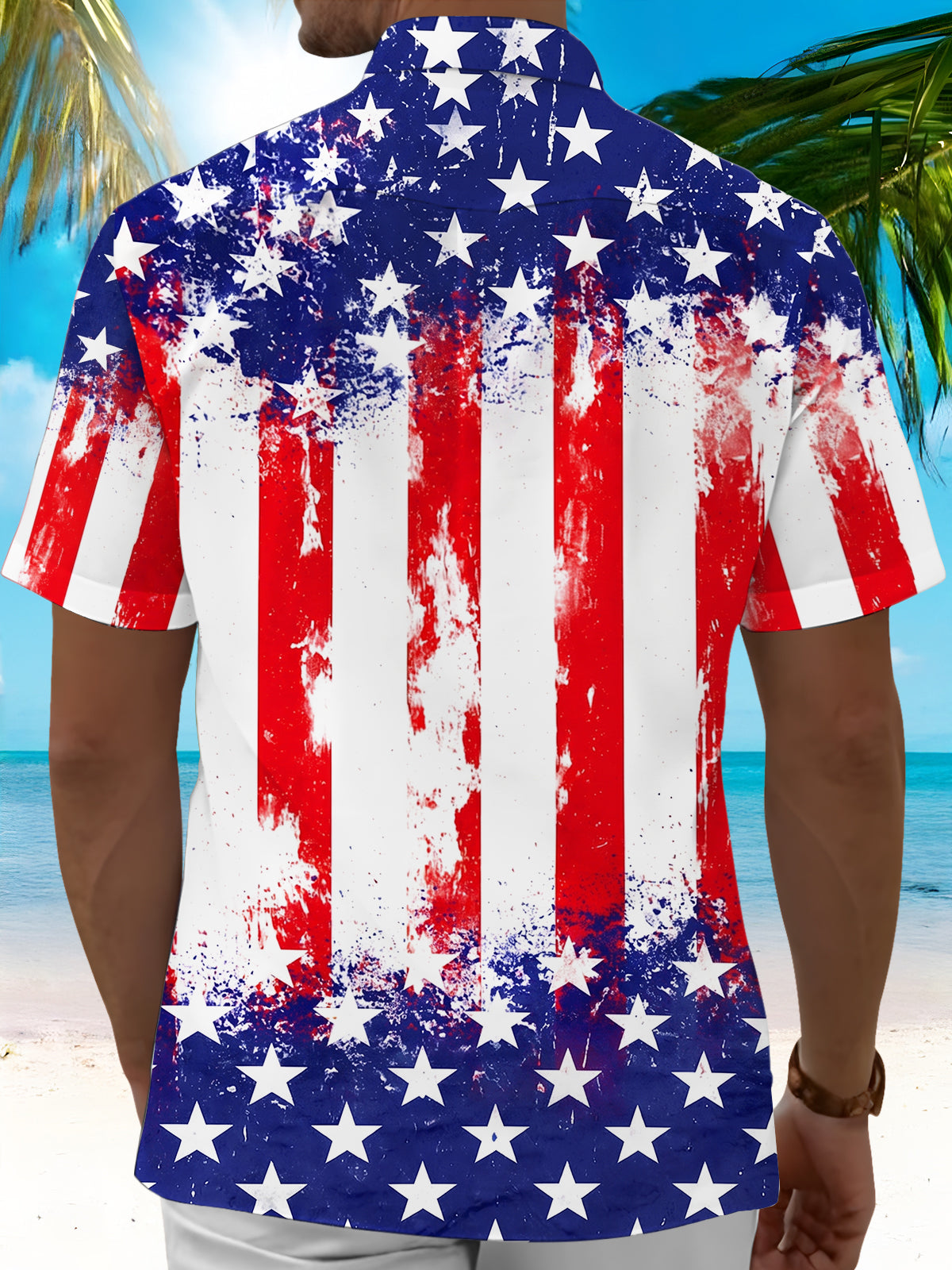 men's patriotic print shirt back view