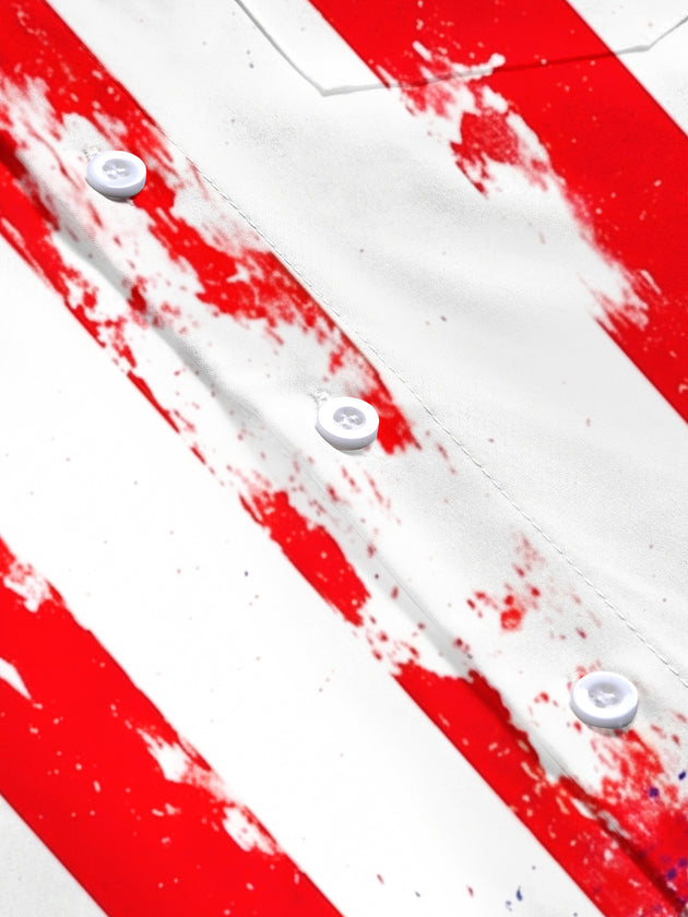 men's American flag print shirt close-up short sleeve