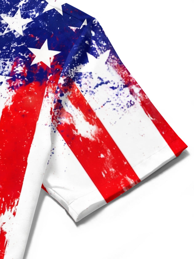 men's American flag print short sleeve flat lay shirt