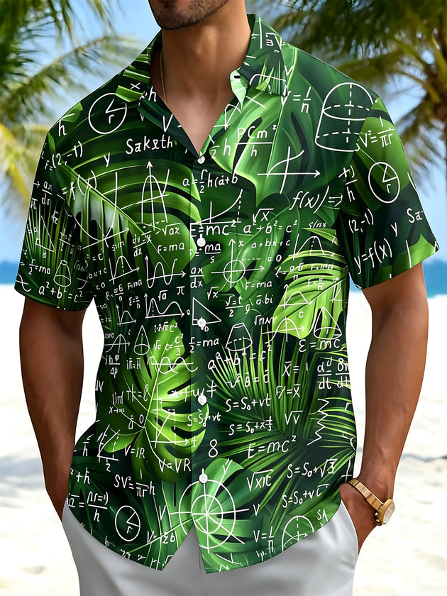 men's green Hawaiian shirt front view tropical beach vacation