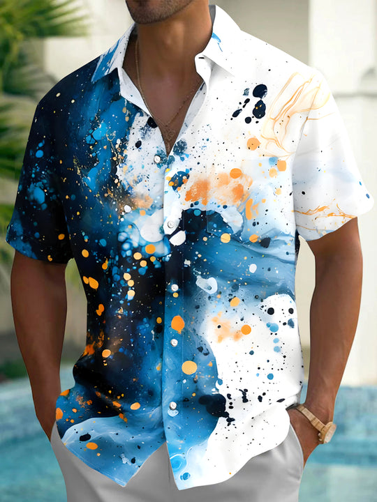 Men's abstract tie dye short sleeve shirt front view