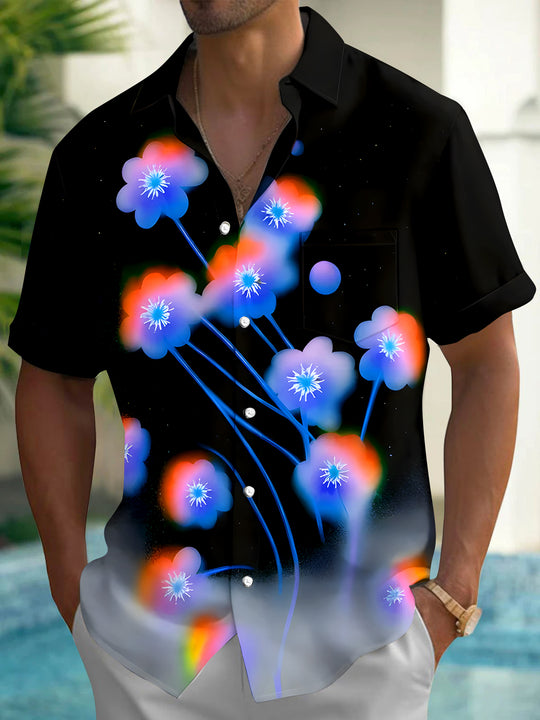 Men's floral short sleeve Hawaiian shirt front view for tropical beach vacation