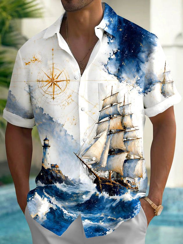 men's Hawaiian shirt front view tropical beach vacation