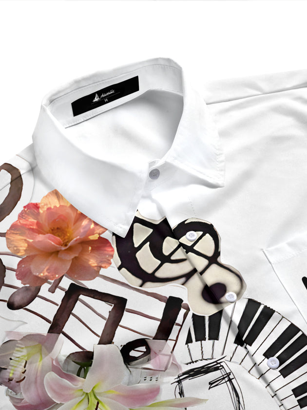 men's guitar print shirt side view