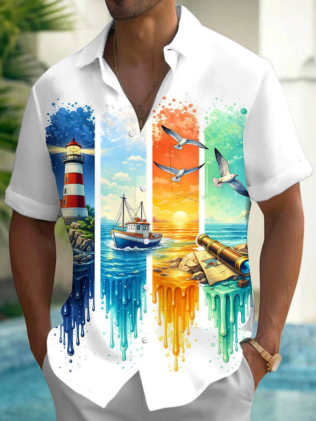 men's Hawaiian shirt front view tropical beach vacation