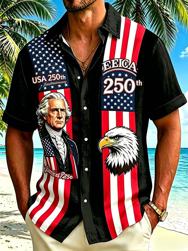 men's eagle print shirt front view Independence Day