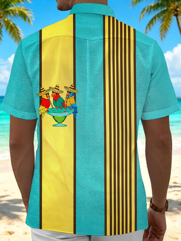Men's Hawaiian parrot short sleeve shirt back view