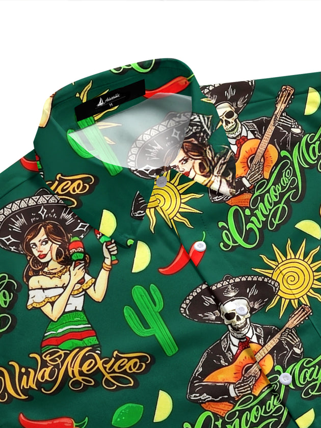 Men's tropical skeleton print pocket half sleeve shirt side view
