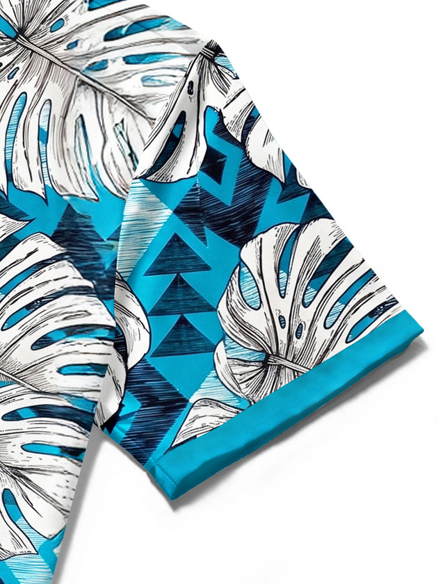 men's blue Hawaiian shirt close-up short sleeve