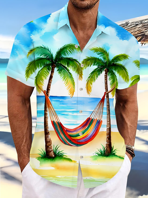 men's Hawaiian shirt front view beach vacation