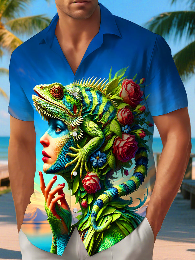 Men's short sleeve floral shirt front view