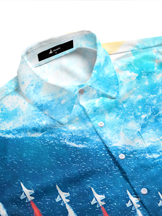 Men's patriotic wave print short sleeve shirt side view