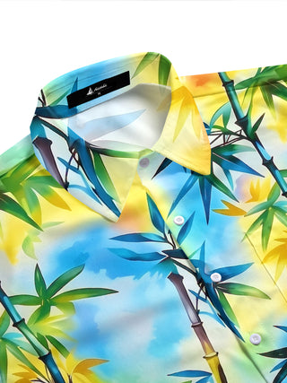 Men's blue bamboo gradient print short sleeve shirt side view