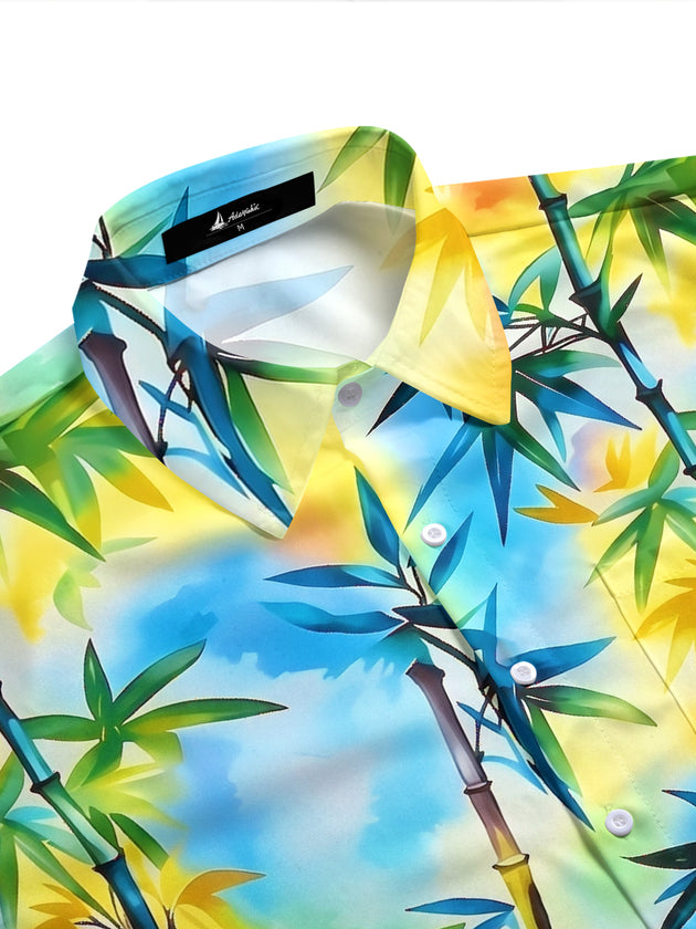 Men's blue bamboo gradient print short sleeve shirt side view