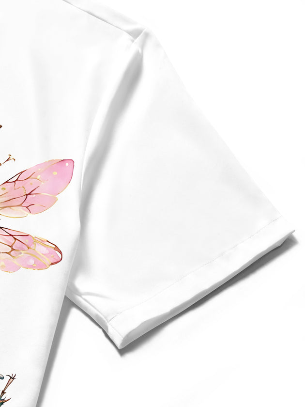 men's butterfly print shirt close-up short sleeve