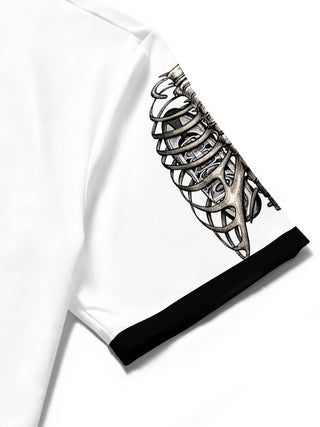 men's skull print shirt close-up short sleeve