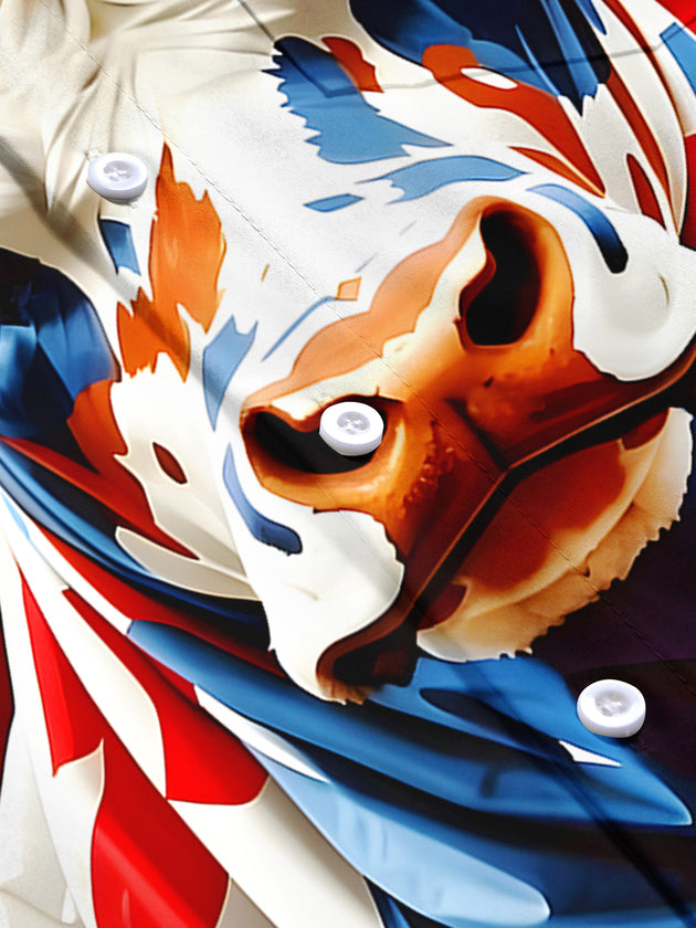 men's American flag print short sleeve flat lay shirt