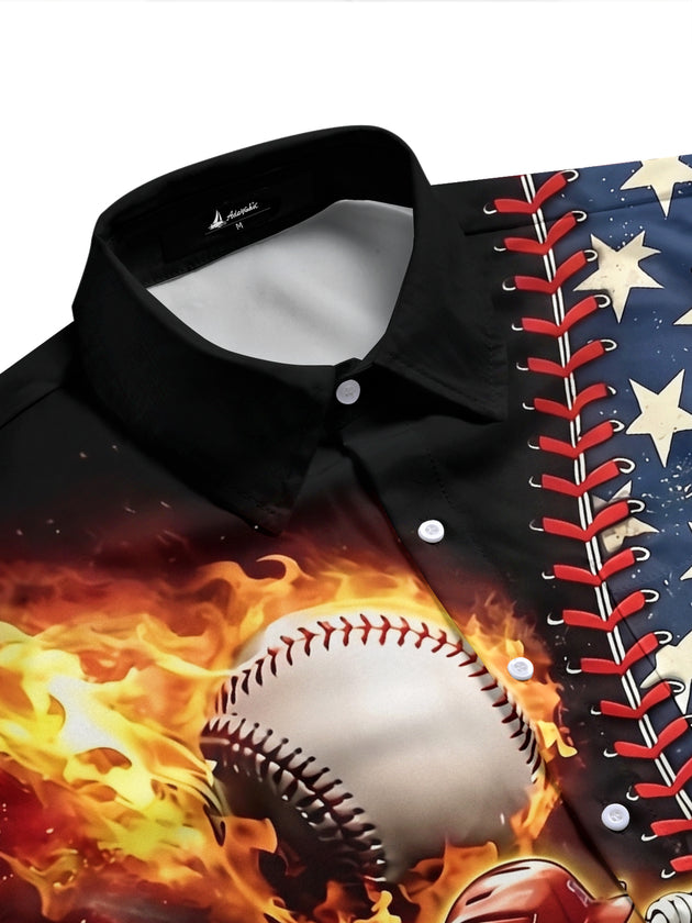 Men's patriotic USA flag pocket short sleeve shirt side view