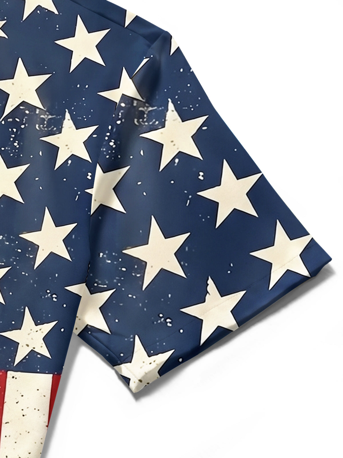 Men's American flag print short sleeve shirt pocket fabric detail close-up
