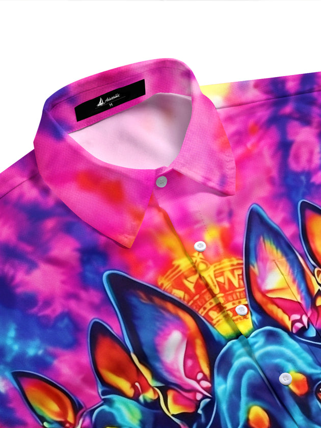 Men's Doberman print pocket half sleeve shirt side view