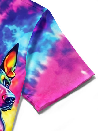 men's dog print shirt close-up short sleeve