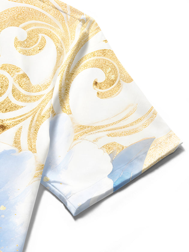 Men's floral short sleeve shirt detail close-up