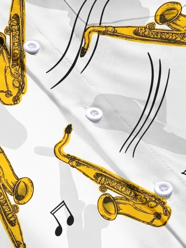 men's music print short sleeve flat lay shirt