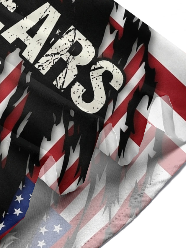 Men's American flag print short sleeve shirt lifestyle view for Independence Day