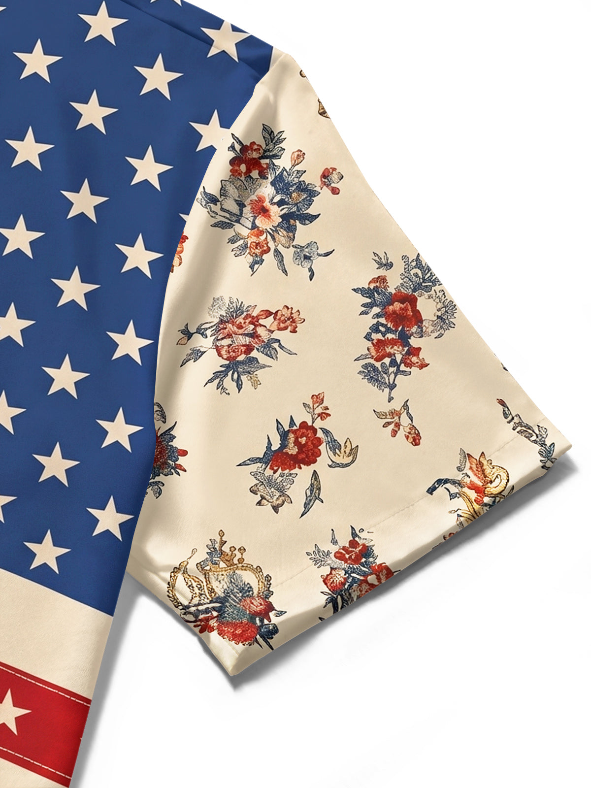 Men's vintage style floral short sleeve shirt close-up detail