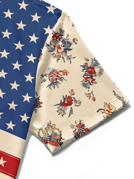 Men's vintage style floral short sleeve shirt close-up detail