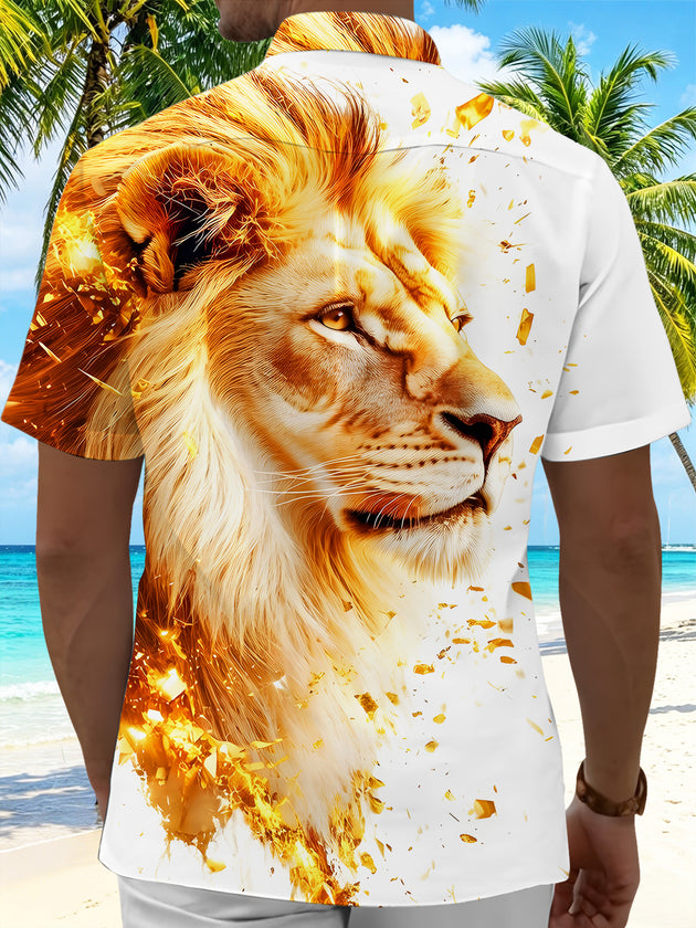 Men's Golden Lion Art Pocket Short Sleeve Shirt Back View