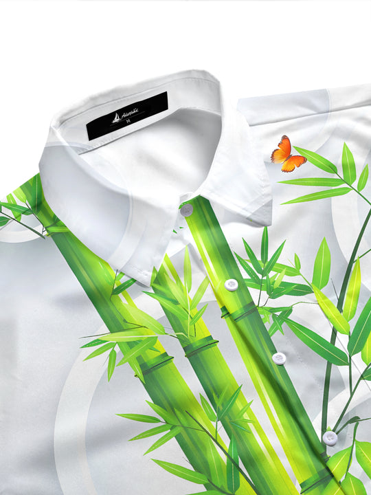 Men's 3D Bamboo Lotus Butterfly Half Sleeve Shirt Side View