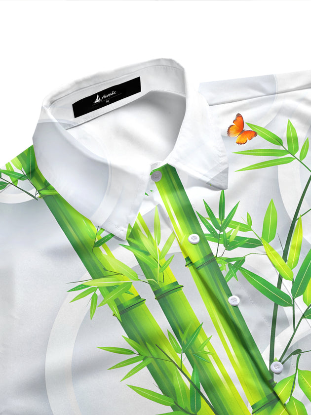 Men's 3D Bamboo Lotus Butterfly Half Sleeve Shirt Side View