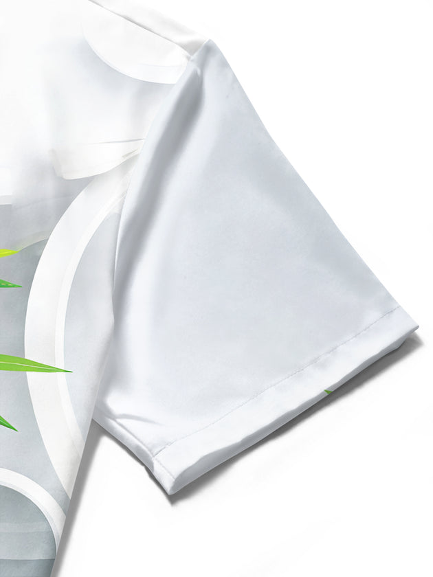 Men's 3D Bamboo Lotus Butterfly Short Sleeve Shirt Close-up Detail