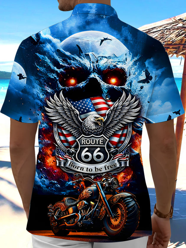 Men's dark skull print pocket short sleeve shirt back view
