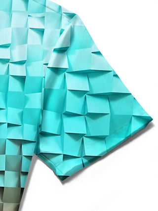 Men's short sleeve shirt close-up detail of 3D cube gradient geometry pocket