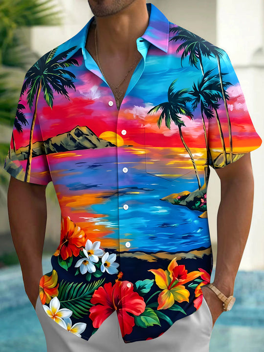 Hawaiian Coconut Tree Men's Pocket Short Sleeve Shirts