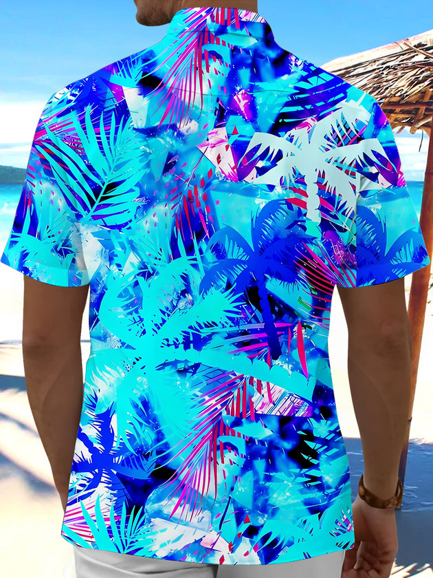 Men's Hawaiian leaf abstract print short sleeve shirt back view
