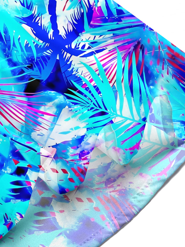 Men's Hawaiian leaf abstract print pocket short sleeve shirt on tropical beach vacation