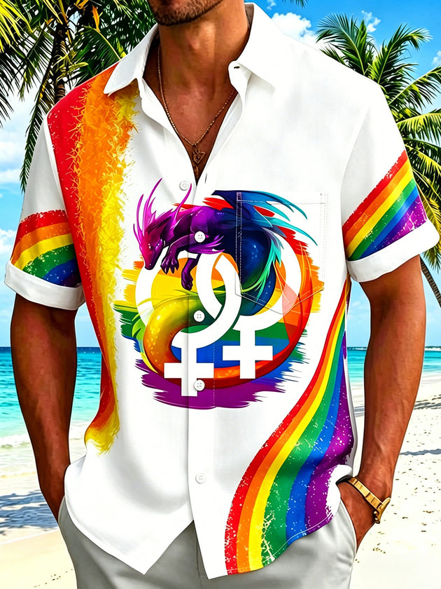 men's colorful dragon print shirt front view