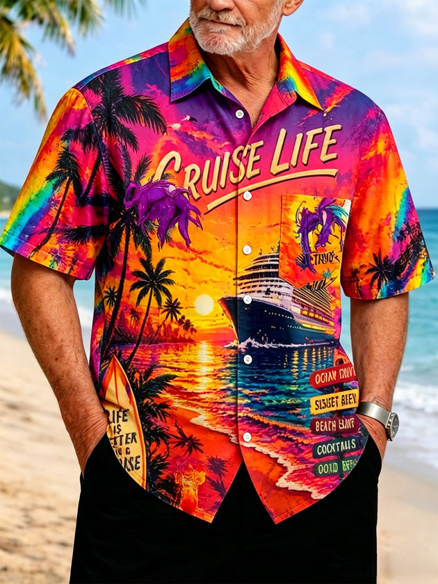 men's Hawaiian shirt front view beach vacation