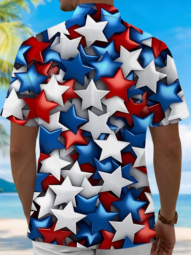Independence Day Star Print Men's Pocket Short Sleeve Shirts